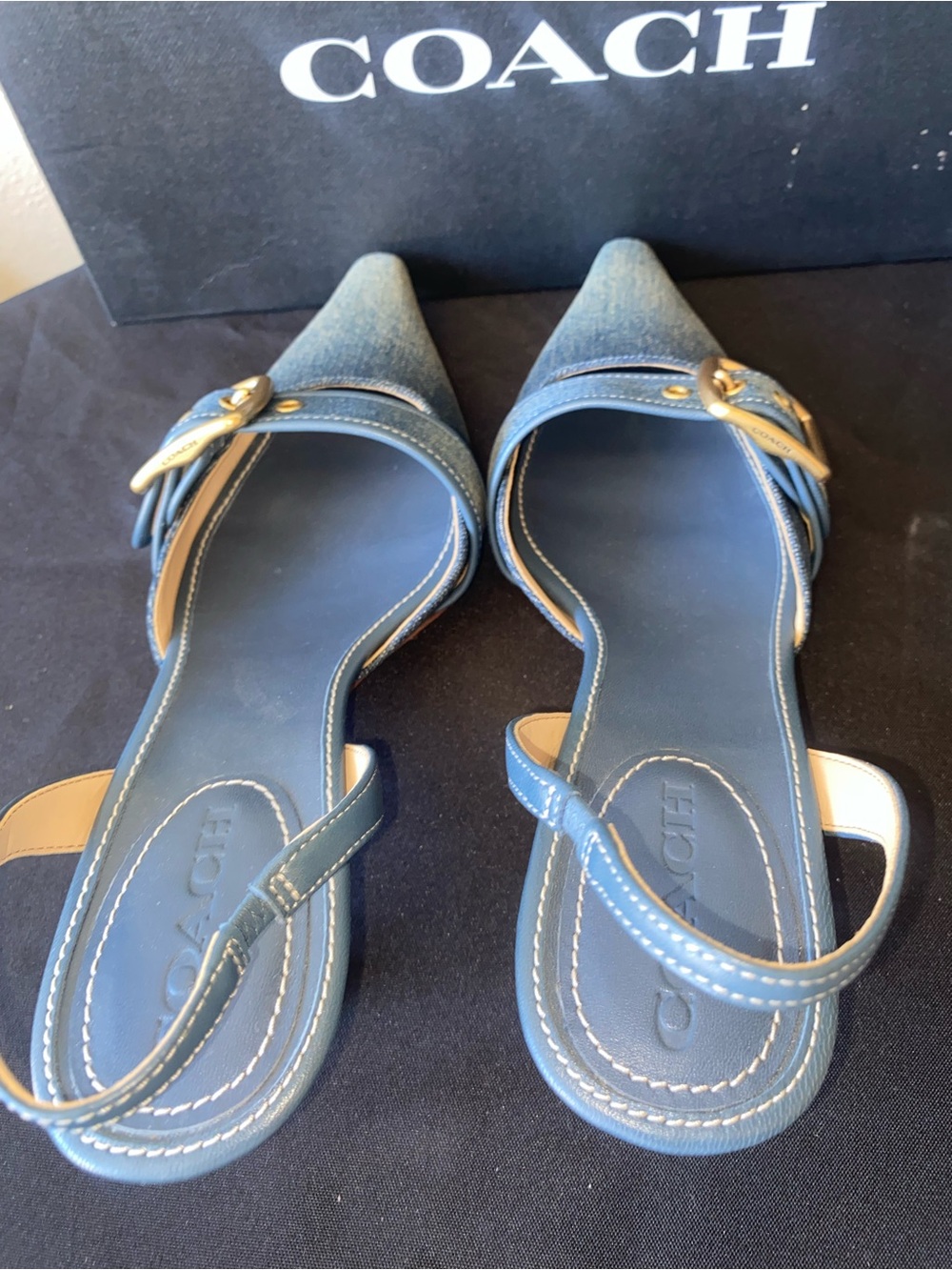 Coach Blue Denim Pointed Slingback Heels with Buckle Sz 8.5 - Picture 9 of 10